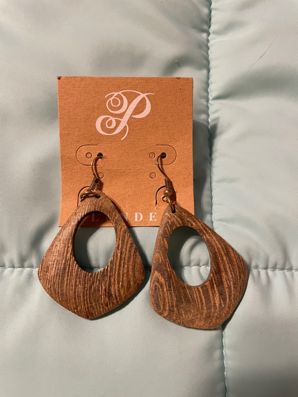 Plunder- Wood Teardrop Cutout Earrings - Brown